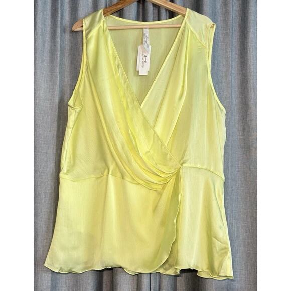 Melissa McCarthy Seven7 NWT Sleeveless Wrap Blouse Plus Size 3X Yellow Drapey - Picture 7 of 9
